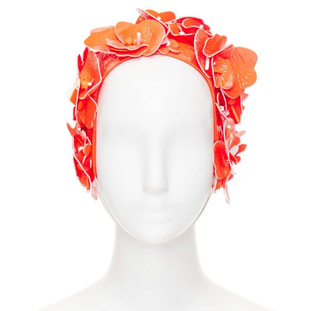 Miu Miu orange patent leather petals beaded swim cap hat - Picture 2 of 9